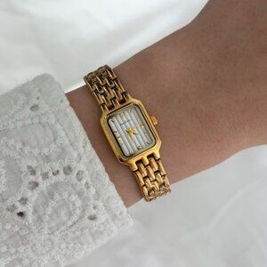 Sku:0265 cute gold mini watch bracelet with brown Inserts with‎ marble pattern Sku0265 Retro Gold Brown Inserts Women Casual Watch  main image 3